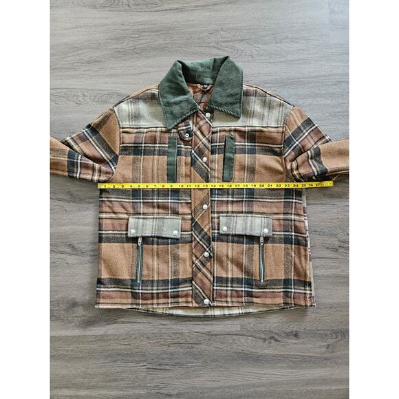 Anthropologie BlankNYC Brown Green Situationship Plaid Shirt Jacket NWT Size L - Picture 15 of 16